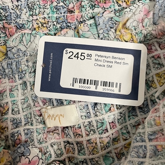 Petersyn Benson Off Shoulder Smocked Floral Mini Dress Blue Pink Size S NWT - Picture 6 of 8